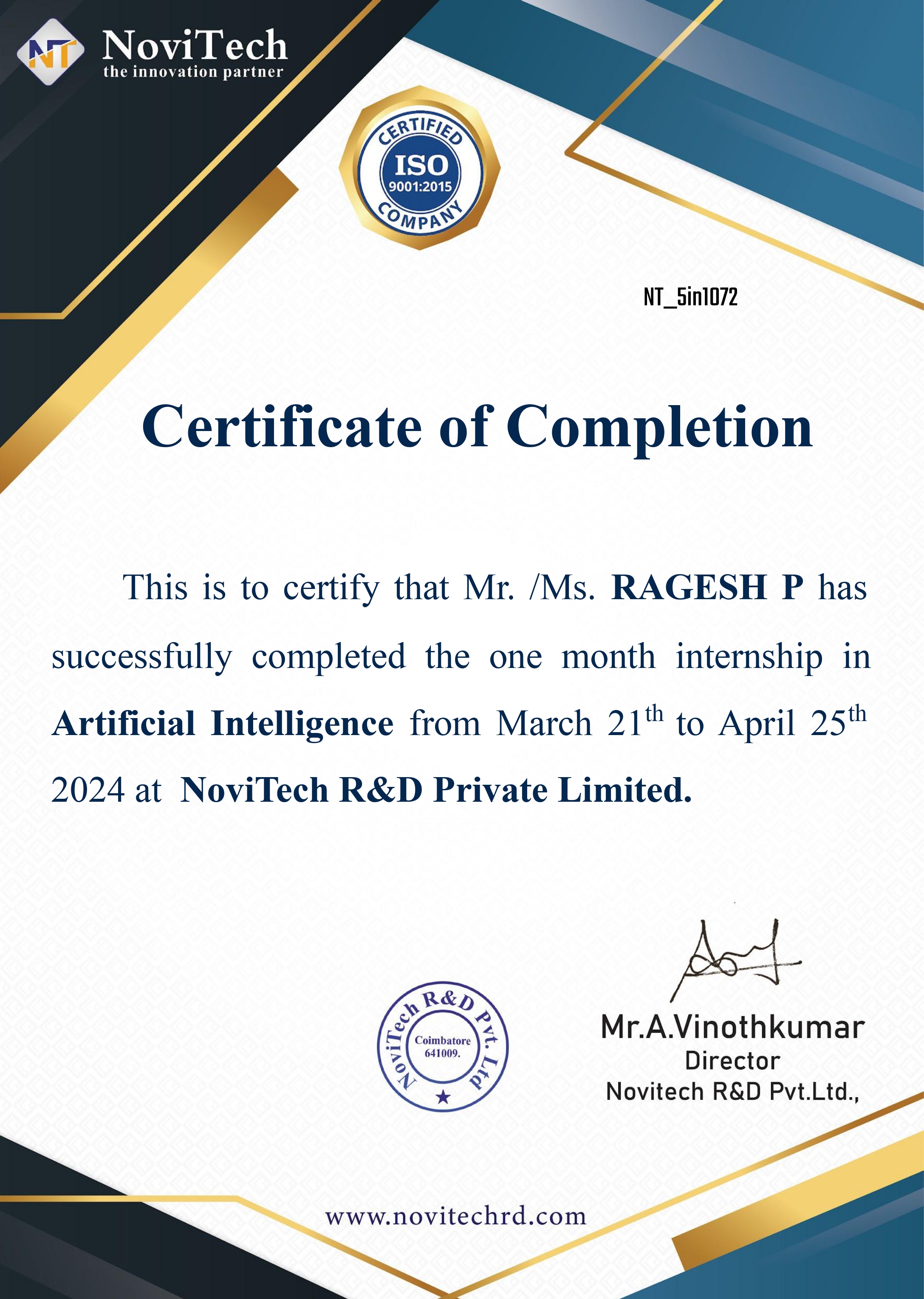 Artificial Intelligence Certificate